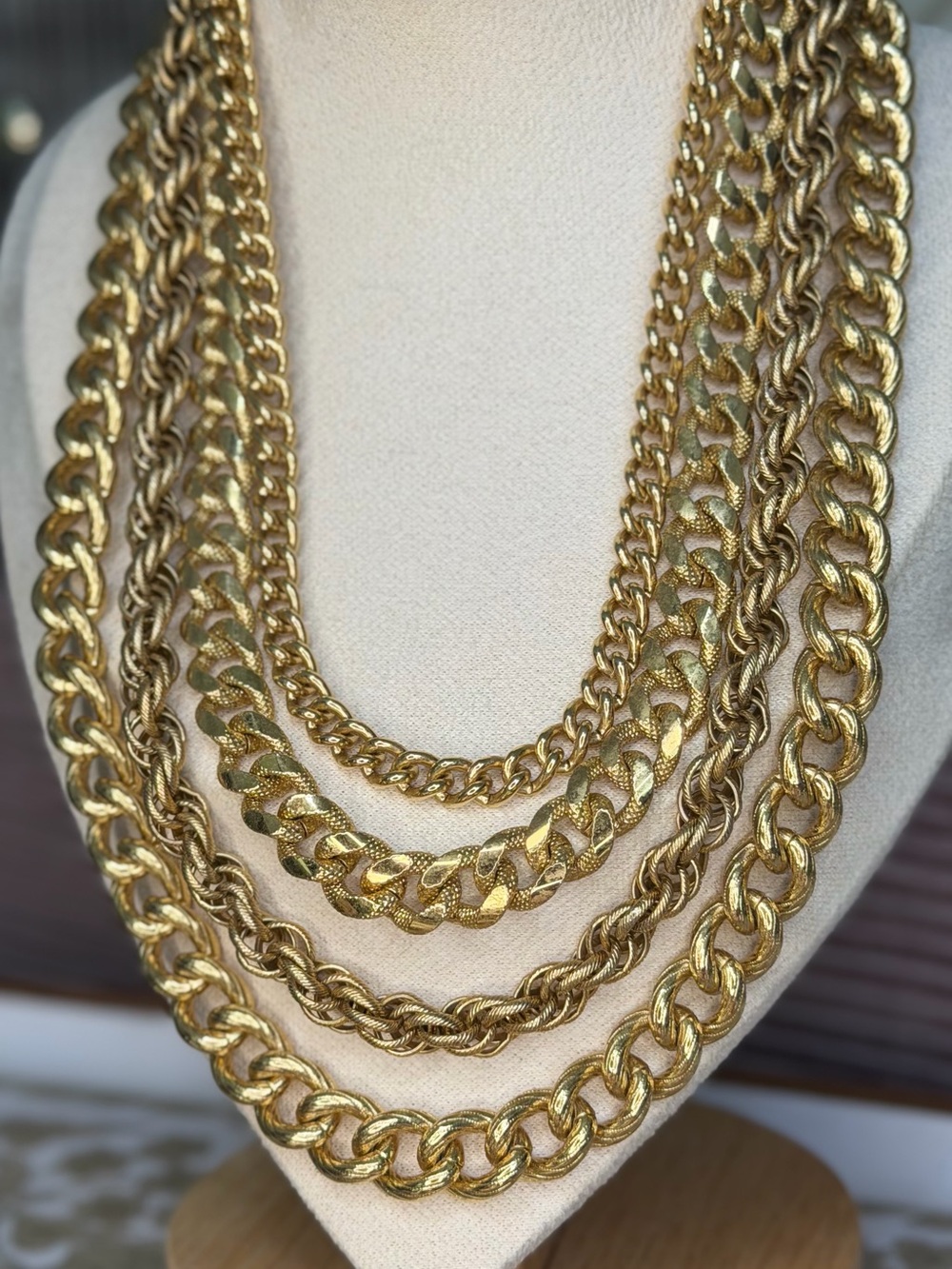 Signed Monet Layered Gold Tone Chain Necklace Set - Vintage Women’s Jewelry - Picture 2 of 5